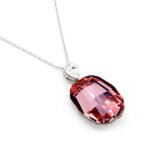 Elegant Swarovski element drop and rectangle crystal pendant necklace in white gold plated copper for fashion jewelry wholesale at junejewelry.com.