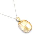 Elegant Swarovski element drop and rectangle crystal pendant necklace in white gold plated copper for fashion jewelry wholesale at junejewelry.com.