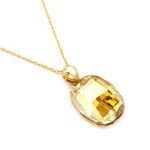 Elegant Swarovski element drop and rectangle crystal pendant necklace in white gold plated copper for fashion jewelry wholesale at junejewelry.com.