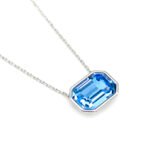 Sparkling Swarovski element rectangular crystal necklace with geometric emerald cut pendant and 18K real gold plated copper chain.