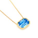 Sparkling Swarovski element rectangular crystal necklace with geometric emerald cut pendant and 18K real gold plated copper chain.