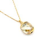 High-quality square Swarovski element crystal pendant necklace in gold and silver plating for fashion jewelry wholesale at junejewelry.com.