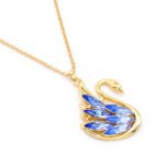 Elegant Swarovski element swan pendant necklace with marquise crystal in 18K gold plated copper for wholesale at junejewelry.com.