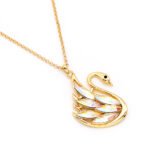 Elegant Swarovski element swan pendant necklace with marquise crystal in 18K gold plated copper for wholesale at junejewelry.com.