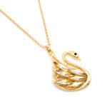 Elegant Swarovski element swan pendant necklace with marquise crystal in 18K gold plated copper for wholesale at junejewelry.com.
