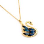 Elegant Swarovski element swan pendant necklace with marquise crystal in 18K gold plated copper for wholesale at junejewelry.com.
