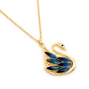 Elegant Swarovski element swan pendant necklace with marquise crystal in 18K gold plated copper for wholesale at junejewelry.com.