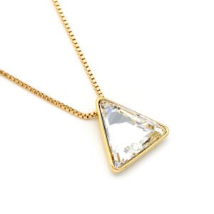 Minimalist triangle Swarovski element crystal necklace in multiple colors with 18K gold and white gold plated chain for daily wear.