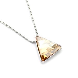 Minimalist triangle Swarovski element crystal necklace in multiple colors with 18K gold and white gold plated chain for daily wear.