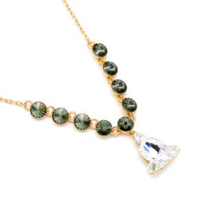 Wholesale Swarovski element Buddha necklace in 18K real gold plating, spiritual crystal pendant for daily wear and parties, JuneJewelry exclusive.