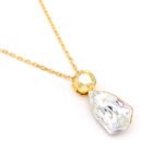 Minimalist Swarovski element geometric crystal pendant necklace with square and irregular polygon crystals, 18K gold plated copper jewelry from junejewelry.com.