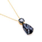 Minimalist Swarovski element geometric crystal pendant necklace with square and irregular polygon crystals, 18K gold plated copper jewelry from junejewelry.com.