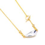 Triangle shaped Swarovski element crystal pendant necklace in gold plated copper for fashion jewelry wholesale at junejewelry.com.