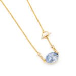 Elegant oval shaped Swarovski element crystal pendant necklace in real gold plated copper for wholesale at junejewelry.com.