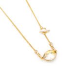 Elegant oval shaped Swarovski element crystal pendant necklace in real gold plated copper for wholesale at junejewelry.com.