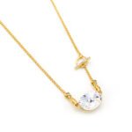 Elegant oval shaped Swarovski element crystal pendant necklace in real gold plated copper for wholesale at junejewelry.com.
