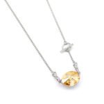 Elegant oval shaped Swarovski element crystal pendant necklace in real gold plated copper for wholesale at junejewelry.com.