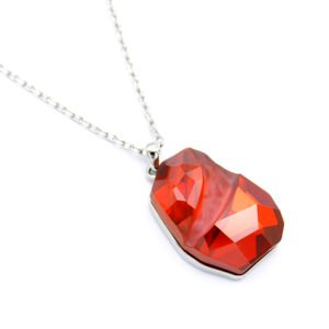 Dainty red irregular Swarovski element crystal necklace in gold and white gold plated copper for fashion jewelry wholesale.