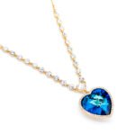 Luxury large Swarovski element blue heart crystal necklace with gold and white gold plating options - Wholesale jewelry from junejewelry.com