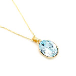 Dainty oval Swarovski element crystal necklace in gold and white gold plated copper for fashion jewelry wholesale from junejewelry.com.