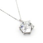 Minimalist Swarovski element hexagon shaped single crystal pendant necklace in gold and white gold plating for fashion jewelry wholesale at junejewelry.com.