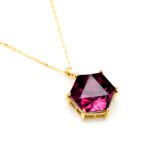 Minimalist Swarovski element hexagon shaped single crystal pendant necklace in gold and white gold plating for fashion jewelry wholesale at junejewelry.com.