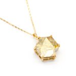 Minimalist Swarovski element hexagon shaped single crystal pendant necklace in gold and white gold plating for fashion jewelry wholesale at junejewelry.com.