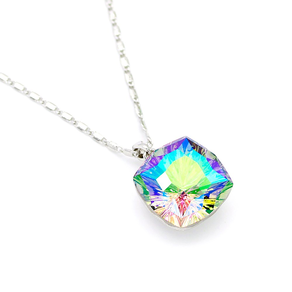 Minimalist square Swarovski element crystal pendant necklace in various colors for jewelry wholesale from junejewelry.com.