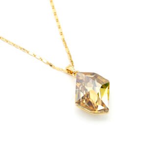Unique Swarovski element irregular shaped single crystal pendant necklace with real gold plating for fashion jewelry wholesale at junejewelry.com.