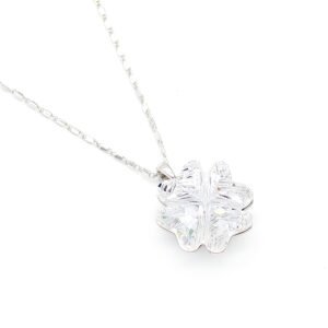 Elegant snowflake shaped Swarovski element single crystal pendant necklace in gold and white gold plating for wholesale at junejewelry.com.