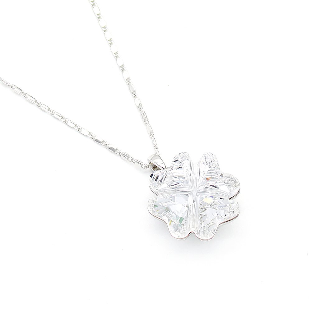 Elegant snowflake shaped Swarovski element single crystal pendant necklace in gold and white gold plating for wholesale at junejewelry.com.