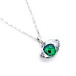 Minimalist evil eye Swarovski element crystal necklace in white gold plated copper, sparkling protective pendant wholesale from junejewelry.com.