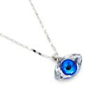 Minimalist evil eye Swarovski element crystal necklace in white gold plated copper, sparkling protective pendant wholesale from junejewelry.com.