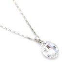Minimalist oval Swarovski element crystal necklace in white gold plated copper, sparkling daily wear pendant for jewelry wholesale at junejewelry.com.