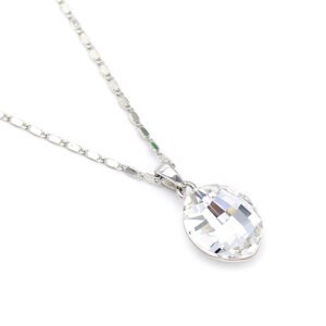 Minimalist oval Swarovski element crystal necklace in white gold plated copper, sparkling daily wear pendant for jewelry wholesale at junejewelry.com.