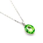 Minimalist oval Swarovski element crystal necklace in white gold plated copper, sparkling daily wear pendant for jewelry wholesale at junejewelry.com.