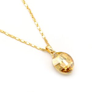 Minimalist oval Swarovski element crystal necklace in white gold plated copper, sparkling daily wear pendant for jewelry wholesale at junejewelry.com.