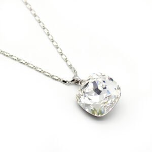 Minimalist square Swarovski element crystal pendant necklace in white gold plated copper, daily wear sparkling jewelry for wholesale at junejewelry.com.