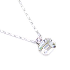 Minimalist Swarovski element crystal rectangle necklace with white gold plating for daily wear - Wholesale jewelry from junejewelry.com