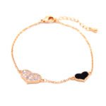 Wholesale heart zircon bracelet with black enamel and 18K gold plated copper from JuneJewelry.com – romantic fashion jewelry for bulk orders.