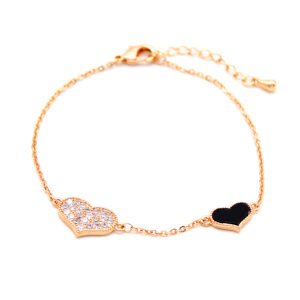 Wholesale heart zircon bracelet with black enamel and 18K gold plated copper from JuneJewelry.com – romantic fashion jewelry for bulk orders.