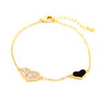 Wholesale heart zircon bracelet with black enamel and 18K gold plated copper from JuneJewelry.com – romantic fashion jewelry for bulk orders.