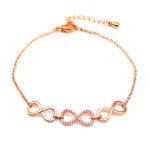 Wholesale infinity zircon bracelet with triple loops and 18K gold plated copper from JuneJewelry.com – luxury symbolic jewelry for bulk orders.