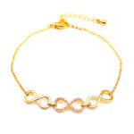 Wholesale infinity zircon bracelet with triple loops and 18K gold plated copper from JuneJewelry.com – luxury symbolic jewelry for bulk orders.