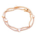 Wholesale layered heart bracelet with double rose gold chains and sparkling zircons from JuneJewelry.com – trendy fashion jewelry for bulk buyers.