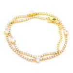 Wholesale layered heart bracelet with double rose gold chains and sparkling zircons from JuneJewelry.com – trendy fashion jewelry for bulk buyers.
