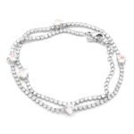 Wholesale layered heart bracelet with double rose gold chains and sparkling zircons from JuneJewelry.com – trendy fashion jewelry for bulk buyers.