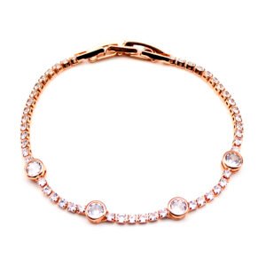 Wholesale flower zircon bracelet with 18K gold plated copper and sparkling floral charms from JuneJewelry.com – luxury bridal jewelry for bulk orders.