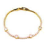 Wholesale flower zircon bracelet with 18K gold plated copper and sparkling floral charms from JuneJewelry.com – luxury bridal jewelry for bulk orders.