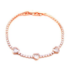 Wholesale copper zircon bracelet with rose gold plating and sparkling heart stones from JuneJewelry.com – luxury fashion jewelry for bulk orders.